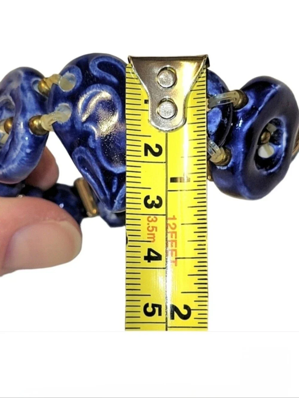 Hand Crafted Blue Ceramic And Gold Bead Heart Bracelet For Small Hands/Wrists